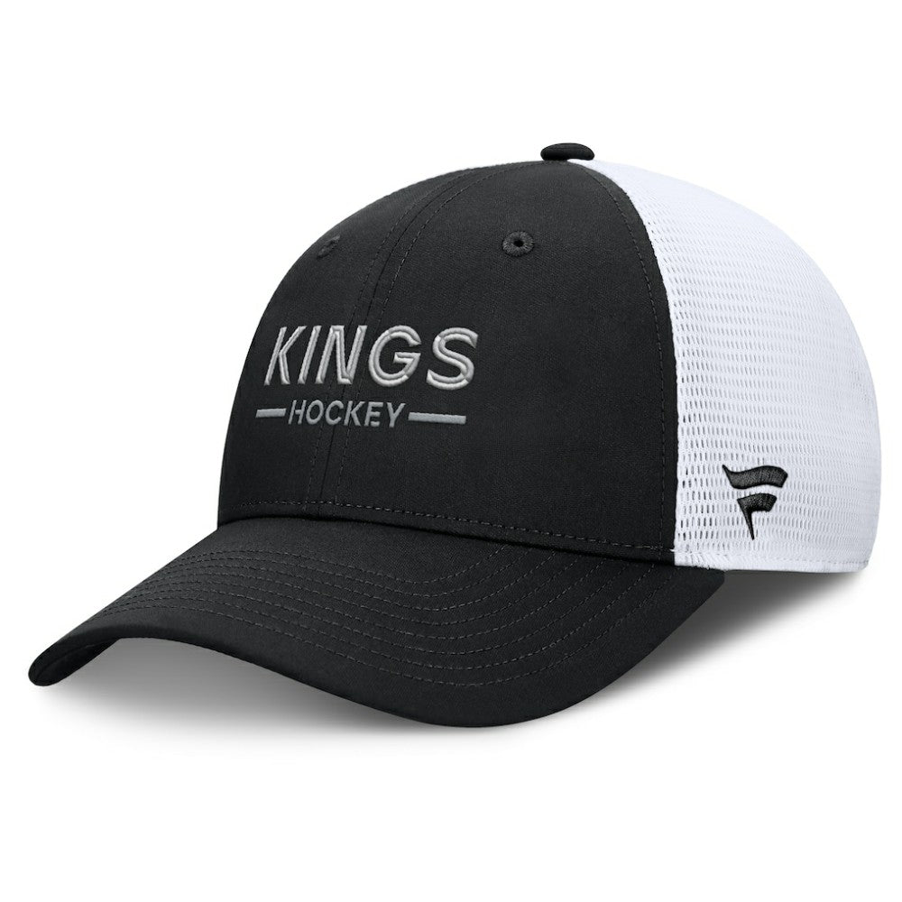Los Angeles Kings Fanatics Authentic Pro Rink Lockup Adjustable Trucker Hat - Black/White Hats