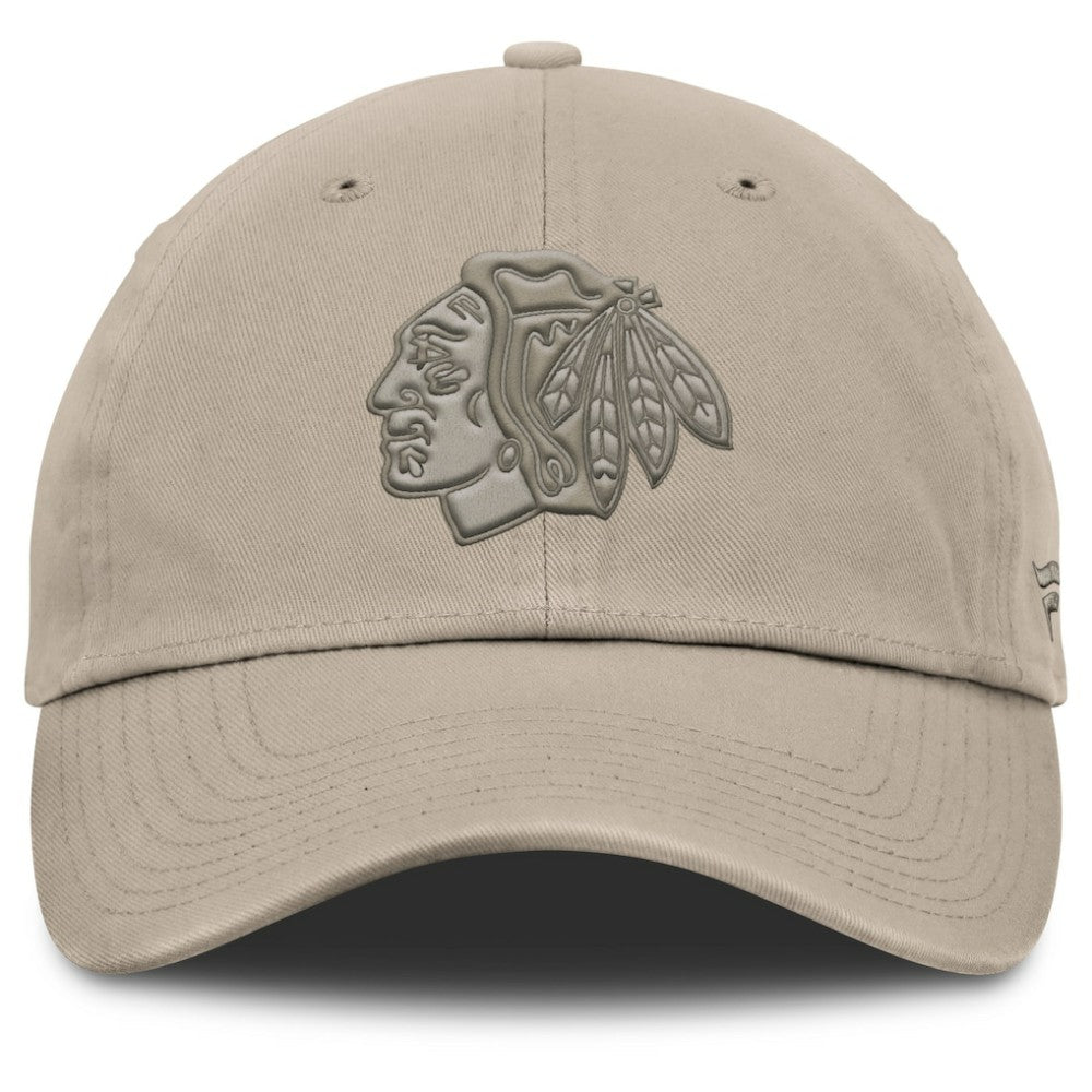 Chicago Blackhawks Fanatics Authentic Pro Road Adjustable Hat - Tan Hats