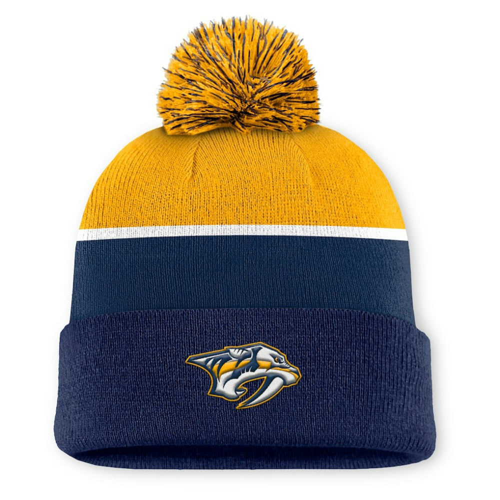 Nashville Predators Fanatics Authentic Pro Rink Cuffed Knit Hat with Pom - Navy Hats
