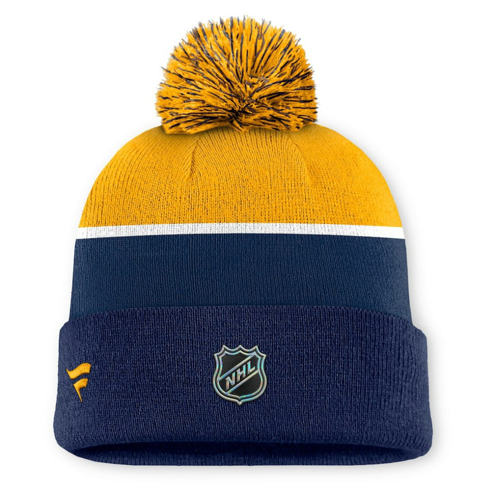Nashville Predators Fanatics Authentic Pro Rink Cuffed Knit Hat with Pom - Navy Hats