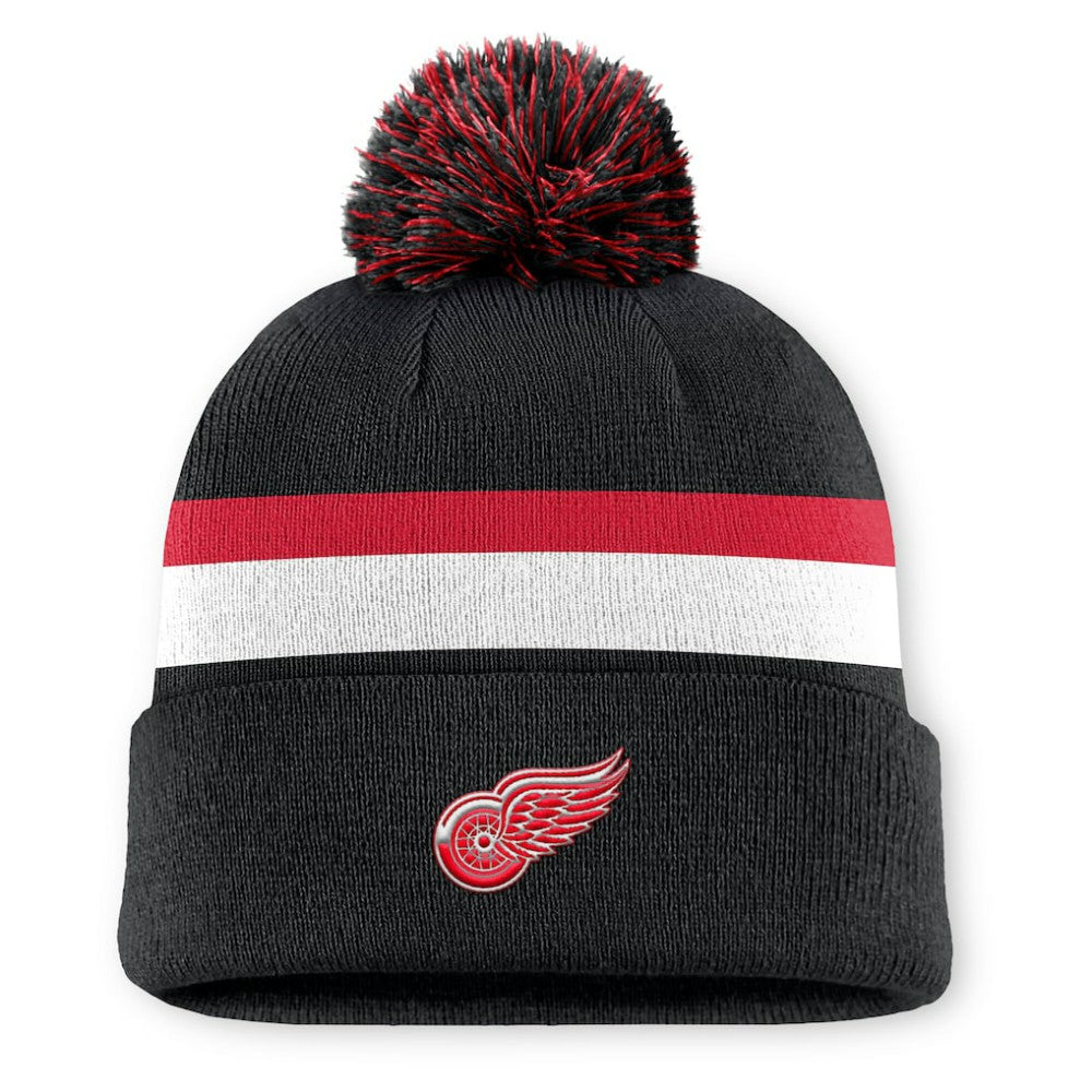 Detroit Red Wings Fanatics Authentic Pro Rink Cuffed Knit Hat with Pom - Black Hats