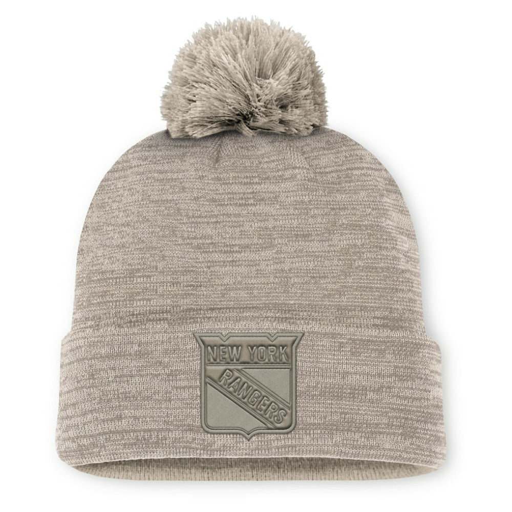 New York Rangers Fanatics Authentic Pro Road Cuffed Knit Hat with Pom - Tan Hats