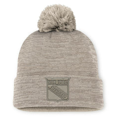 New York Rangers Fanatics Authentic Pro Road Cuffed Knit Hat with Pom - Tan Hats