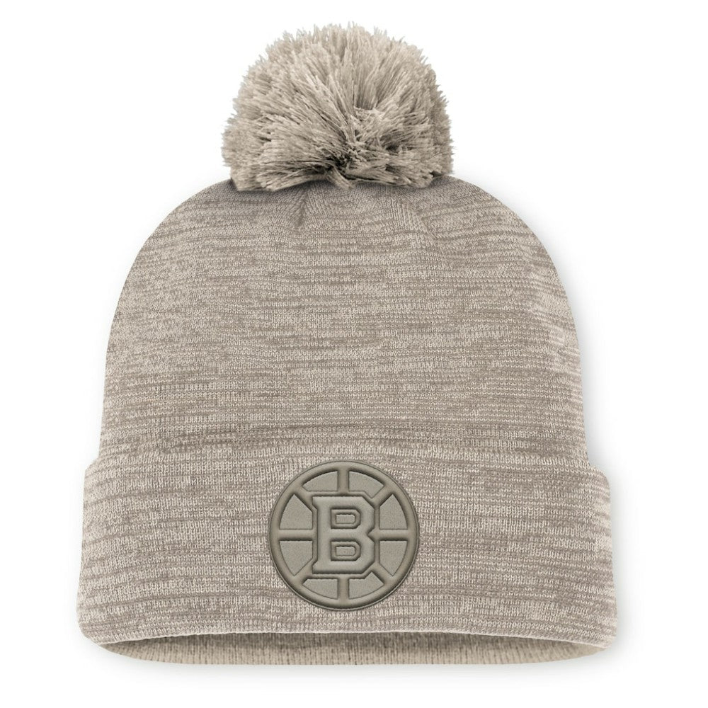 Boston Bruins Fanatics Authentic Pro Road Cuffed Knit Hat with Pom - Tan Hats