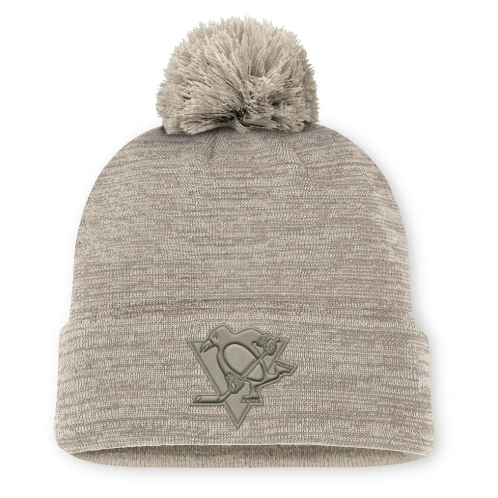 Pittsburgh Penguins Fanatics Authentic Pro Road Cuffed Knit Hat with Pom - Tan Hats
