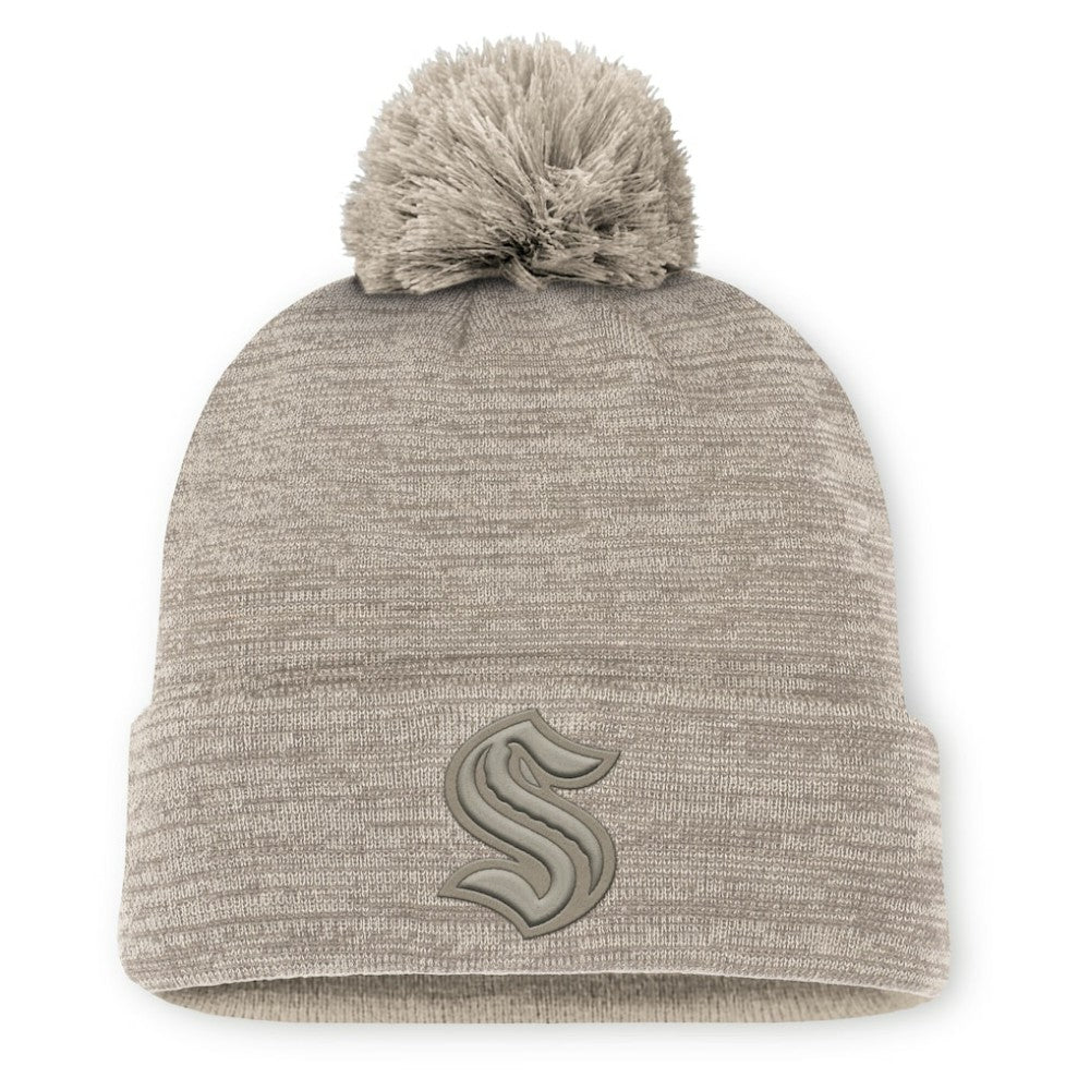 Seattle Kraken Fanatics Authentic Pro Road Cuffed Knit Hat with Pom - Tan Hats
