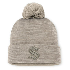 Seattle Kraken Fanatics Authentic Pro Road Cuffed Knit Hat with Pom - Tan Hats