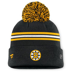 Boston Bruins Fanatics Women's Authentic Pro Rink Cuffed Knit Hat with Pom - Black Hats