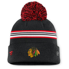 Chicago Blackhawks Fanatics Women's Authentic Pro Rink Cuffed Knit Hat with Pom - Black Hats