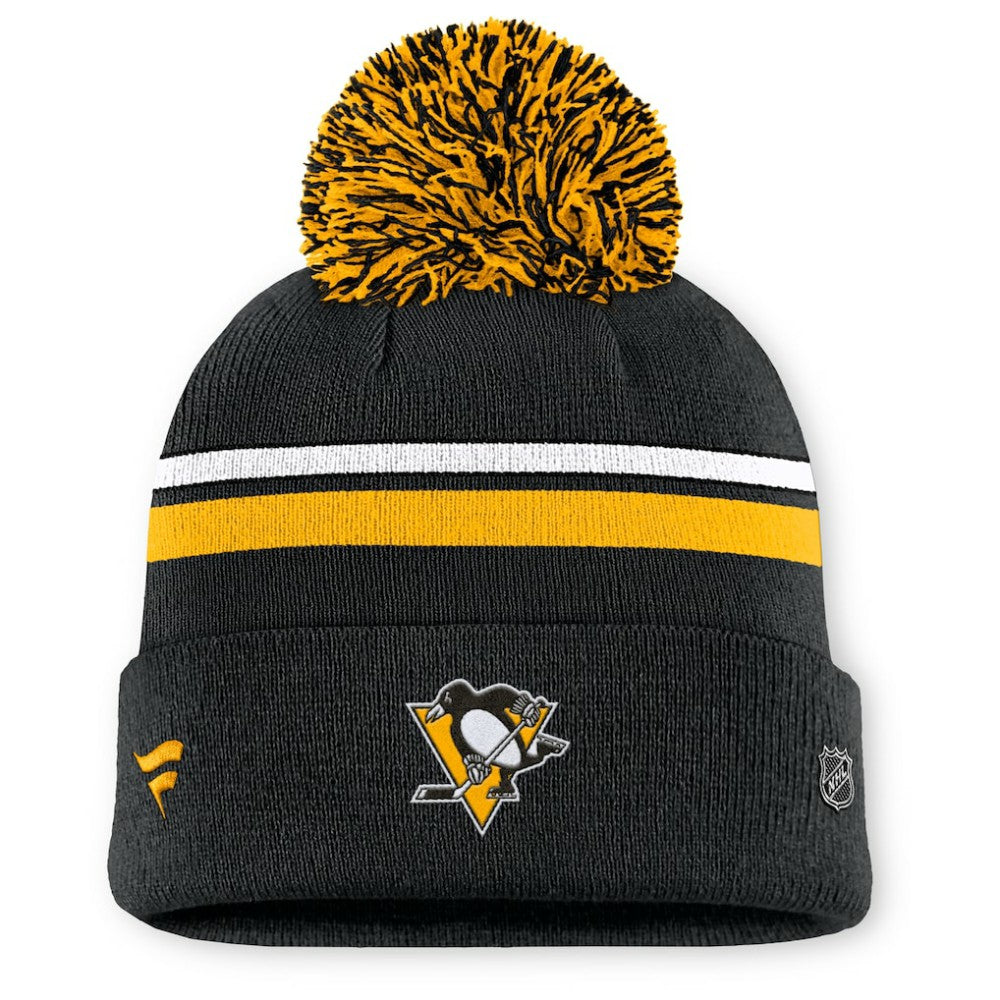 Pittsburgh Penguins Fanatics Women's Authentic Pro Rink Cuffed Knit Hat with Pom - Black Hats
