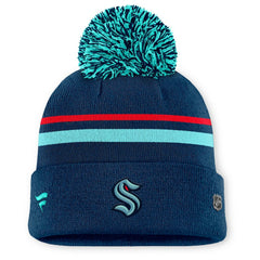 Seattle Kraken Fanatics Women's Authentic Pro Rink Cuffed Knit Hat with Pom - Deep Sea Blue Hats