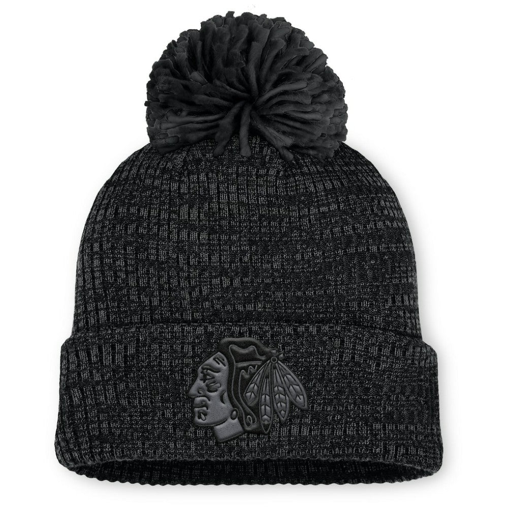 Chicago Blackhawks Fanatics Women's Authentic Pro Road Cuffed Knit Hat with Pom - Black Hats