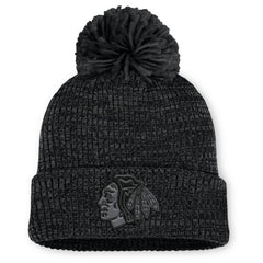 Chicago Blackhawks Fanatics Women's Authentic Pro Road Cuffed Knit Hat with Pom - Black Hats
