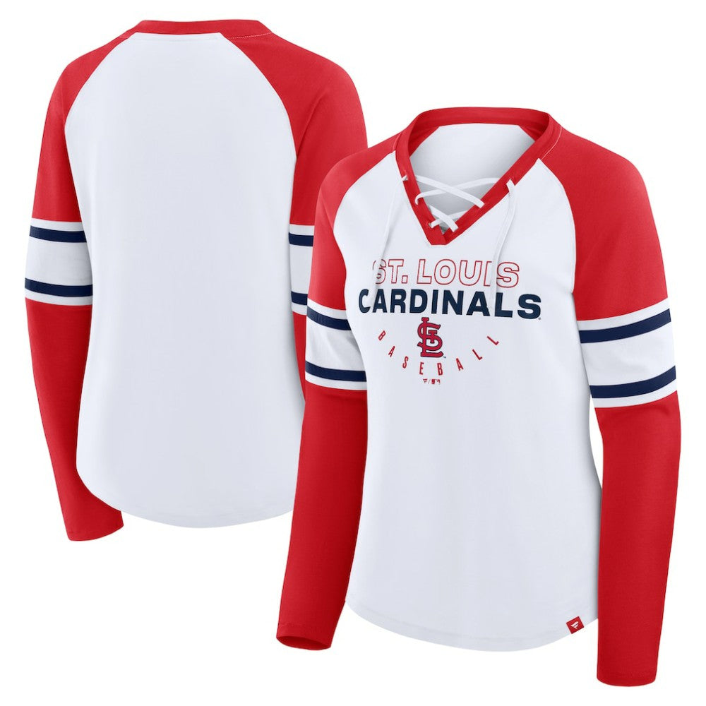 St. Louis Cardinals Women's Blitz Package Raglan Lace-Up V-Neck Long Sleeve T-Shirt White/Red
