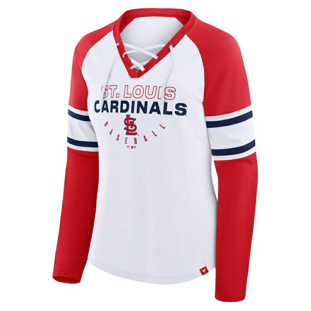 St. Louis Cardinals Women's Blitz Package Raglan Lace-Up V-Neck Long Sleeve T-Shirt White/Red