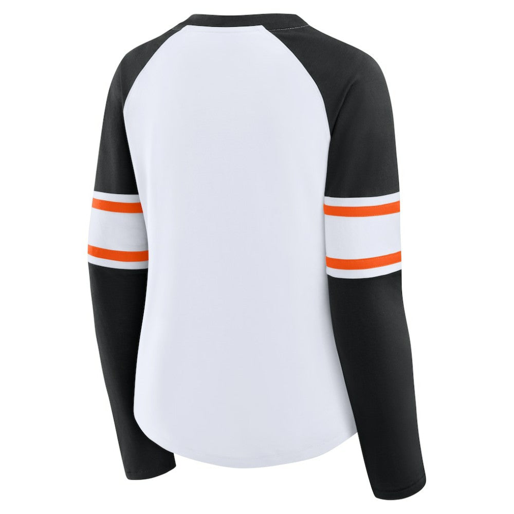 Baltimore Orioles Women's Blitz Package Raglan Lace-Up V-Neck Long Sleeve T-Shirt White/Black