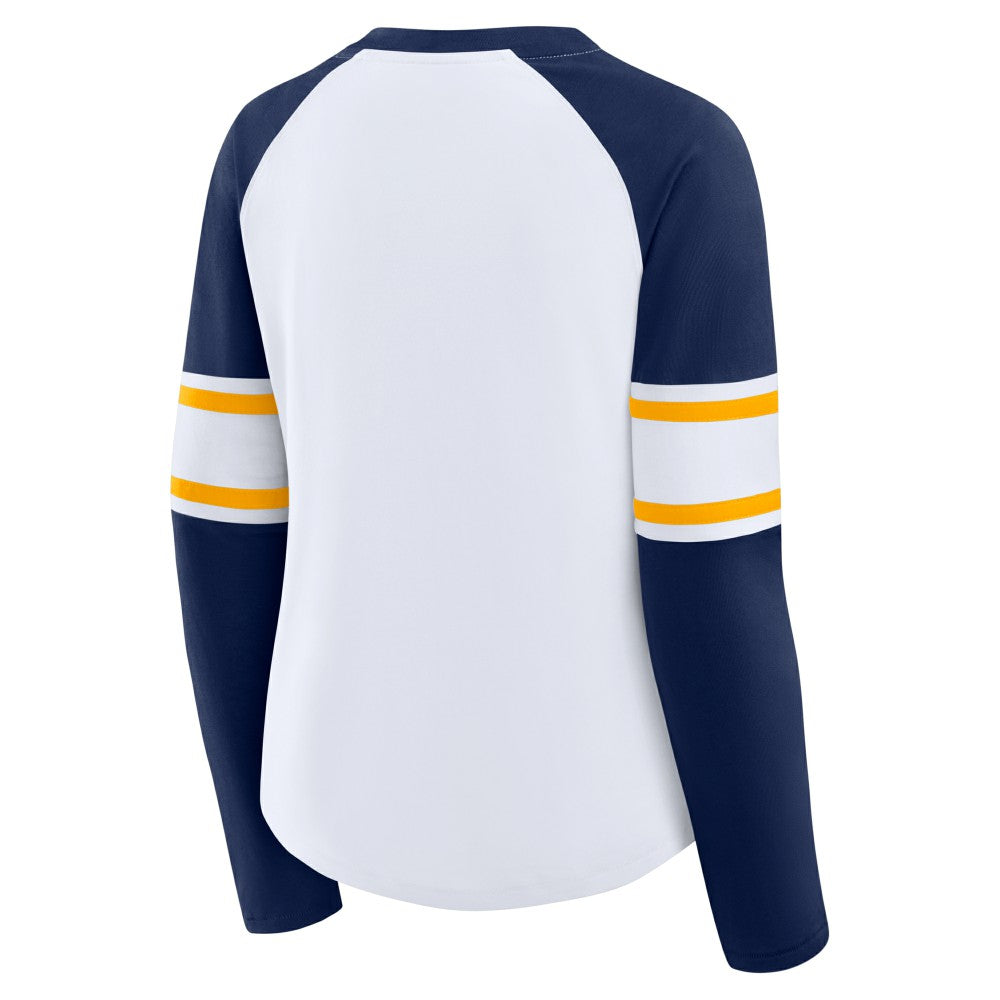 Milwaukee Brewers Women's Blitz Package Raglan Lace-Up V-Neck Long Sleeve T-Shirt White/Navy