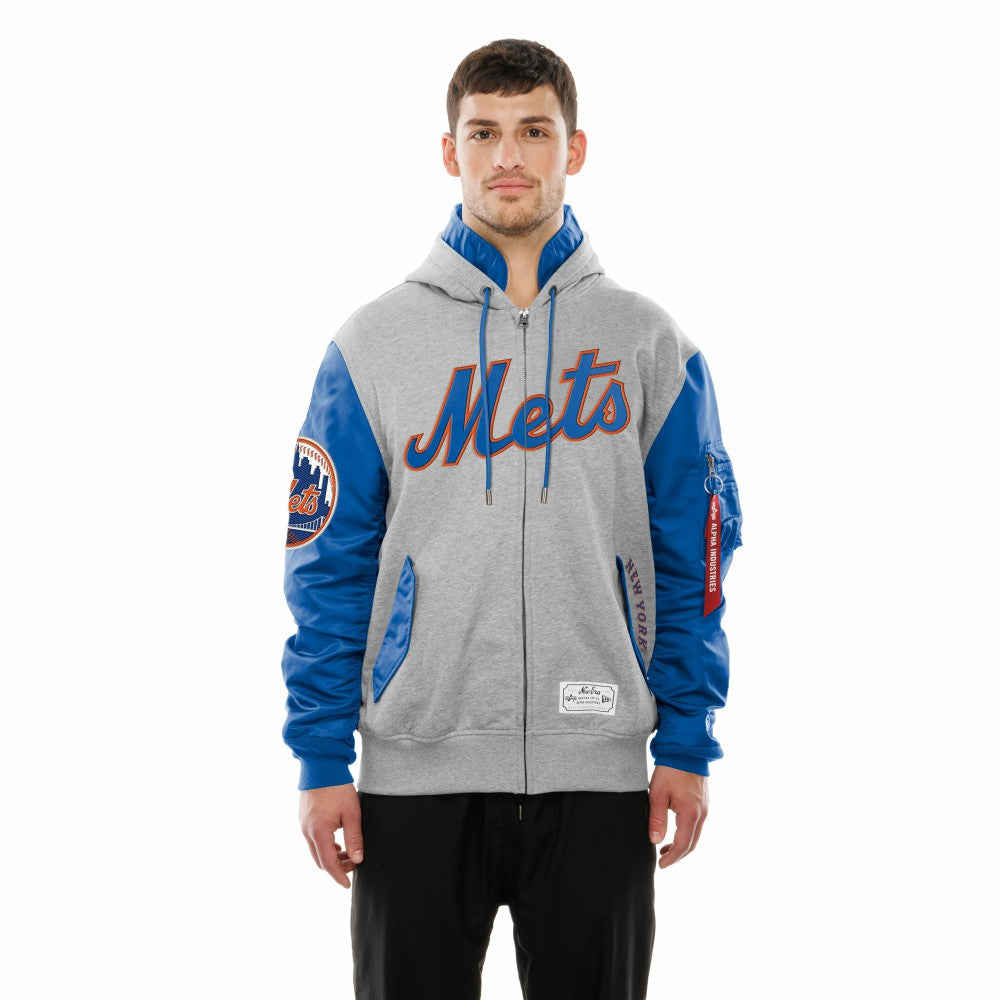 New York Mets x Alpha Industries MA-1 Full-Zip Hoodie Jacket Royal/Grey