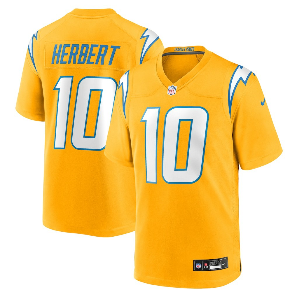 Justin Herbert Los Angeles Chargers Alternate Charger Power Game Player Jersey - Gold sale
