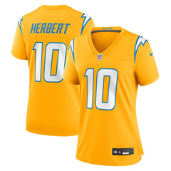 Justin Herbert Los Angeles Chargers Women's Alternate Charger Power Game Jersey - Gold on sale
