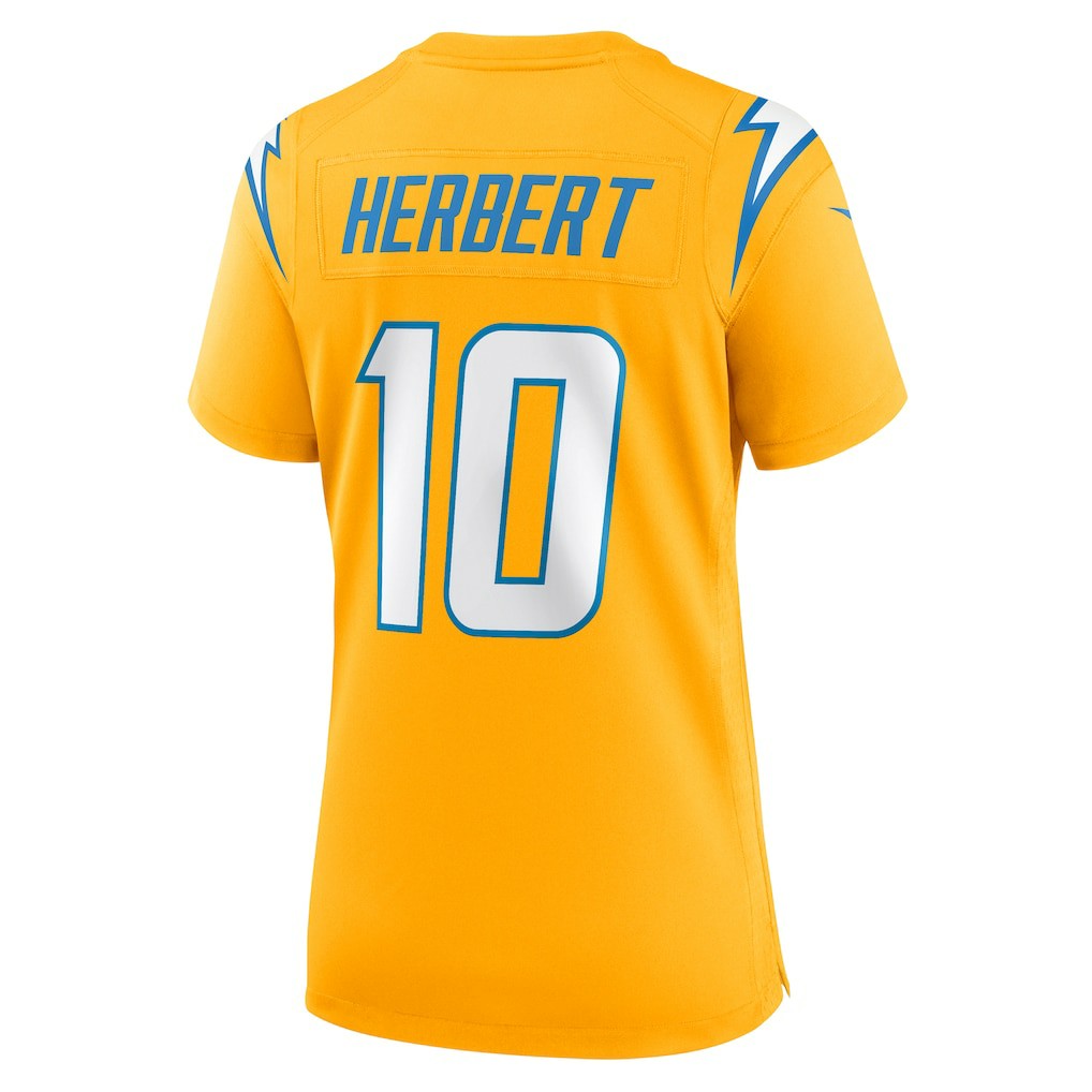 Justin Herbert Los Angeles Chargers Women's Alternate Charger Power Game Jersey - Gold on sale