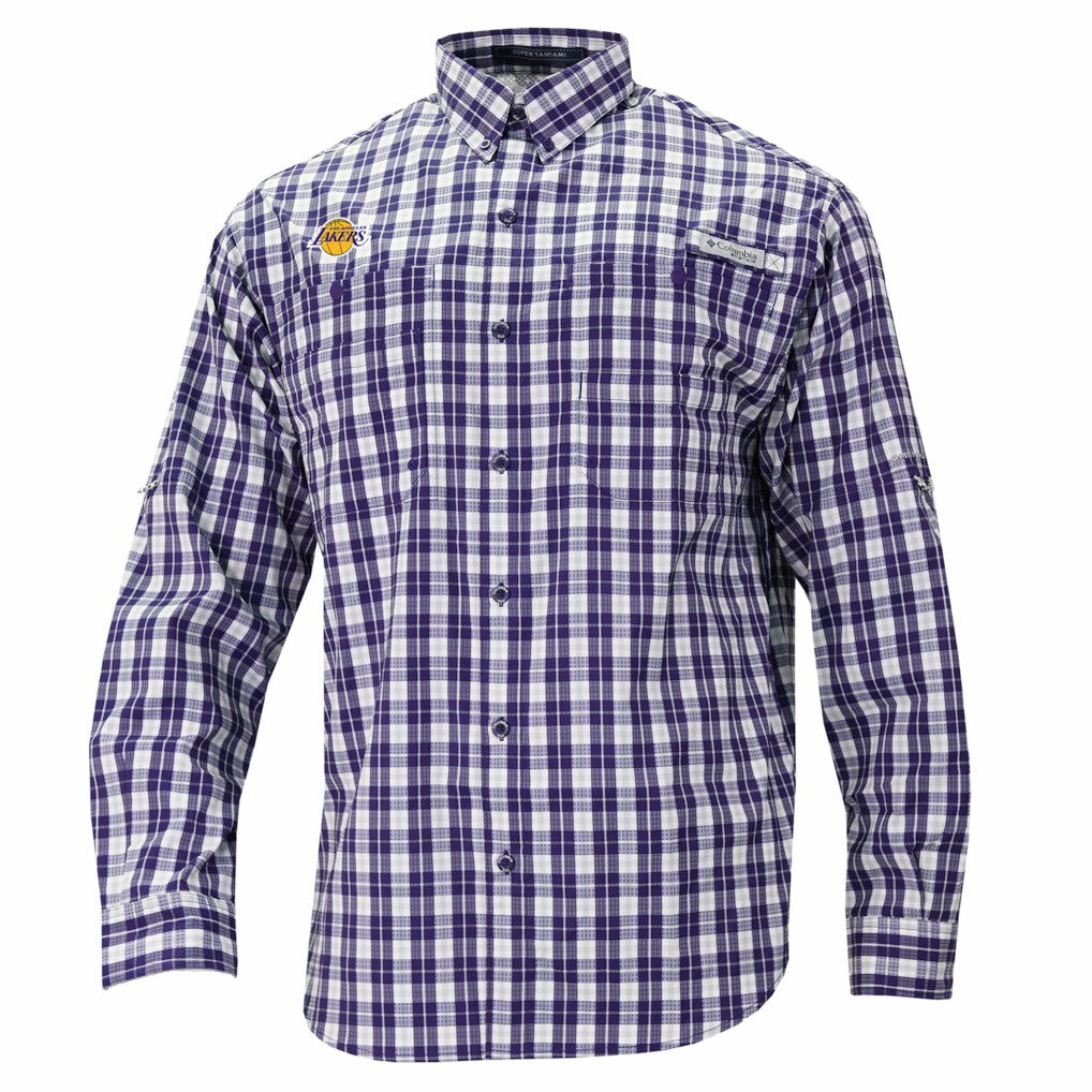 Los Angeles Lakers Super Tamiami Omni-Shade Long Sleeve Button-Down Shirt - Purple outlet