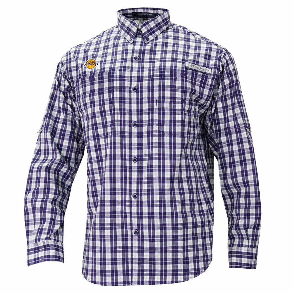 Los Angeles Lakers Super Tamiami Omni-Shade Long Sleeve Button-Down Shirt - Purple outlet