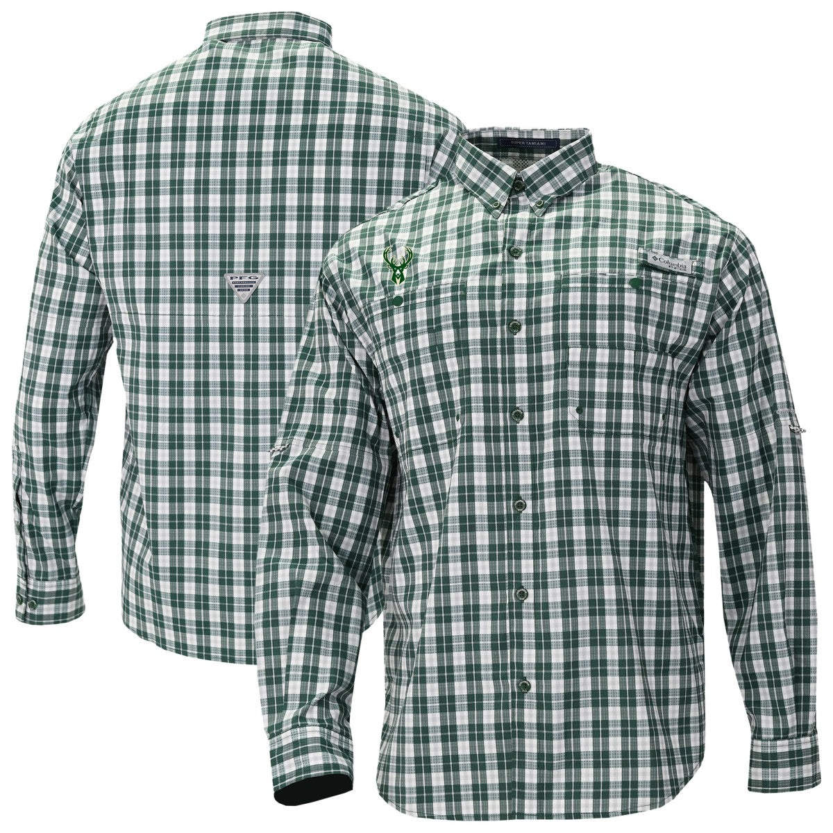 Milwaukee Bucks Super Tamiami Omni-Shade Long Sleeve Button-Down Shirt - Green discount