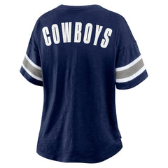 Dallas Cowboys Women's Redzone Bling Stripe Sleeve Notch Neck T-Shirt - Navy outlet