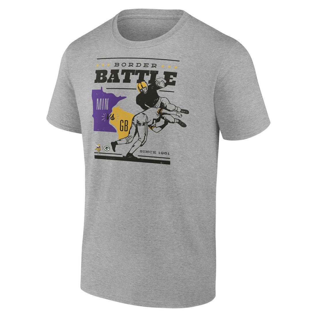 Minnesota Vikings vs. Green Bay Packers Battle Border T-Shirt - Heather Gray for sale