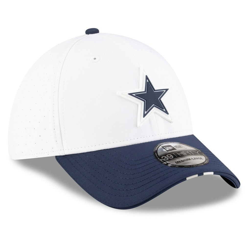 Dallas Cowboys New Era 2025 NFL Training Camp 39THIRTY Flex Hat - White/Navy discount