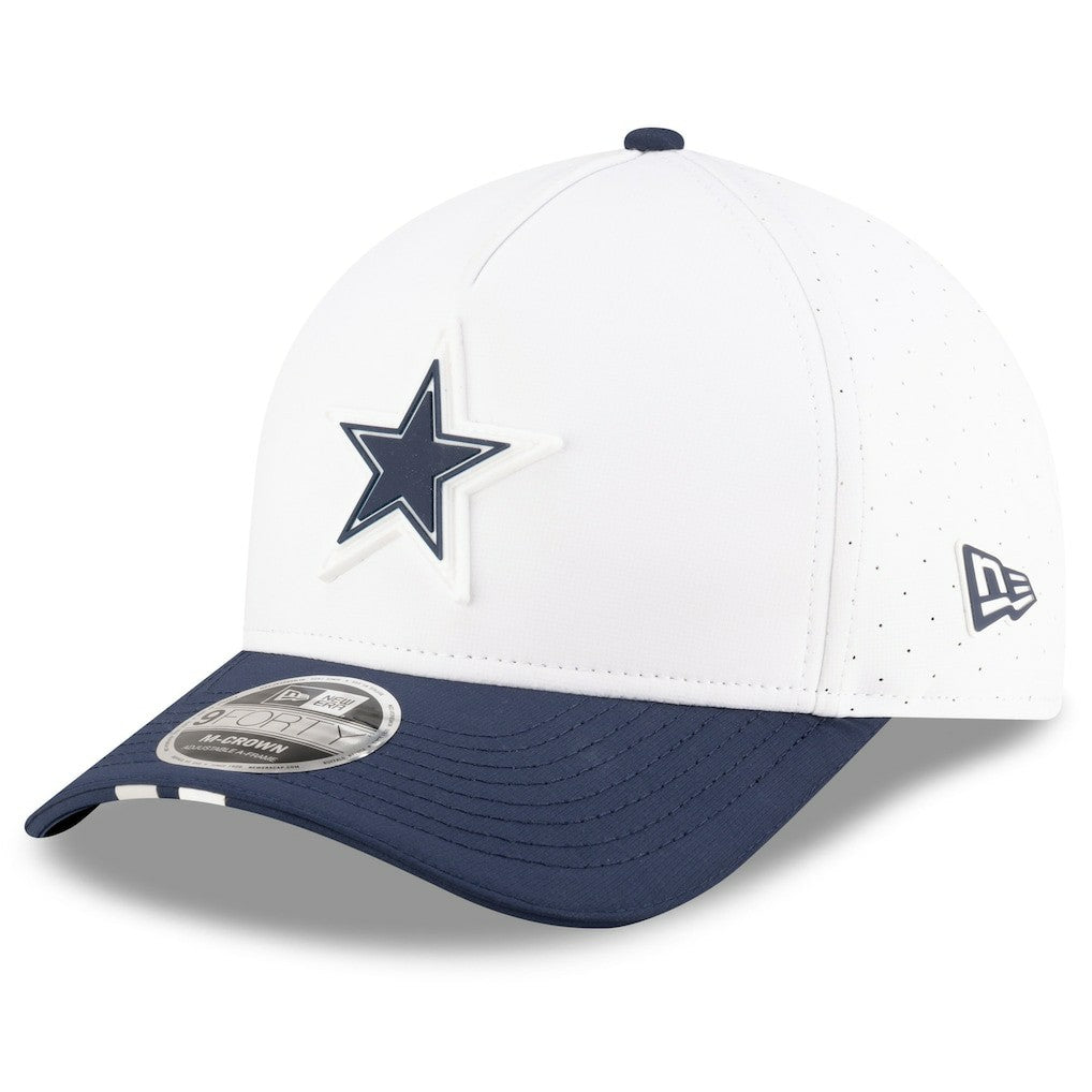 Dallas Cowboys New Era Youth 2025 NFL Training Camp A-Frame 9FORTY Adjustable Hat - White/Navy discount
