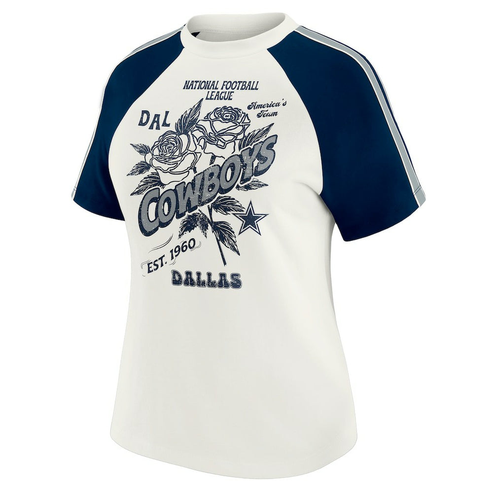 Dallas Cowboys WEAR by Erin Andrews Women's Sleeve Stripe Distressed Raglan T-Shirt - White sale