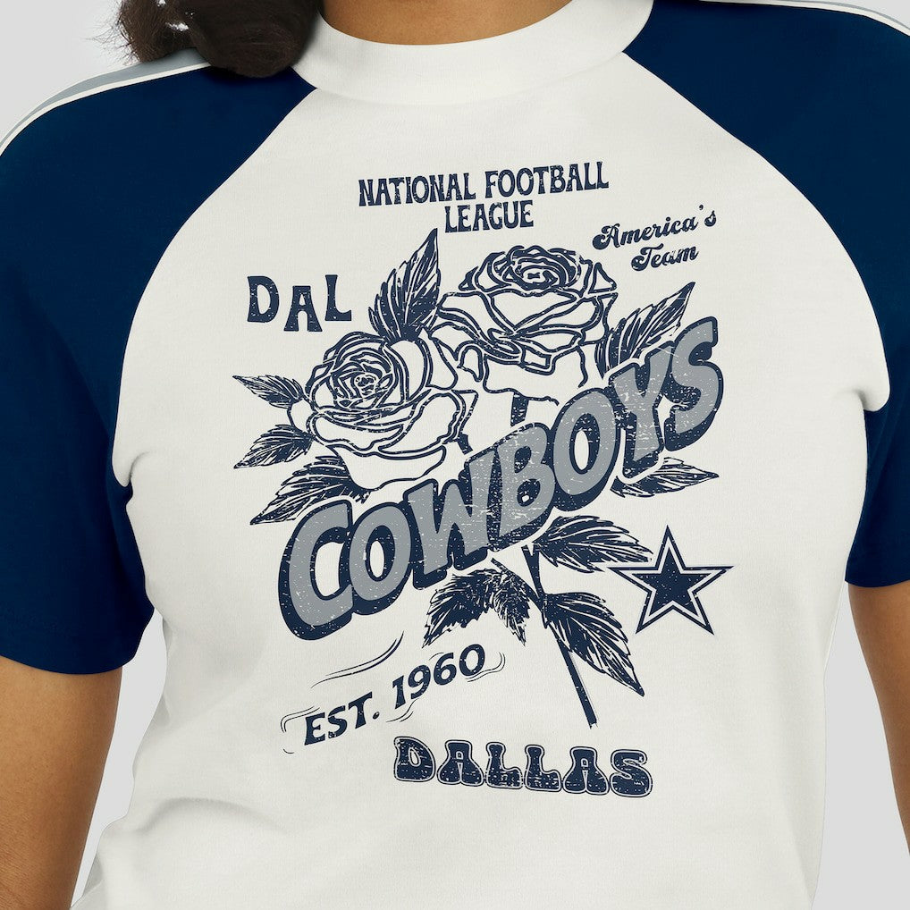 Dallas Cowboys WEAR by Erin Andrews Women's Sleeve Stripe Distressed Raglan T-Shirt - White sale