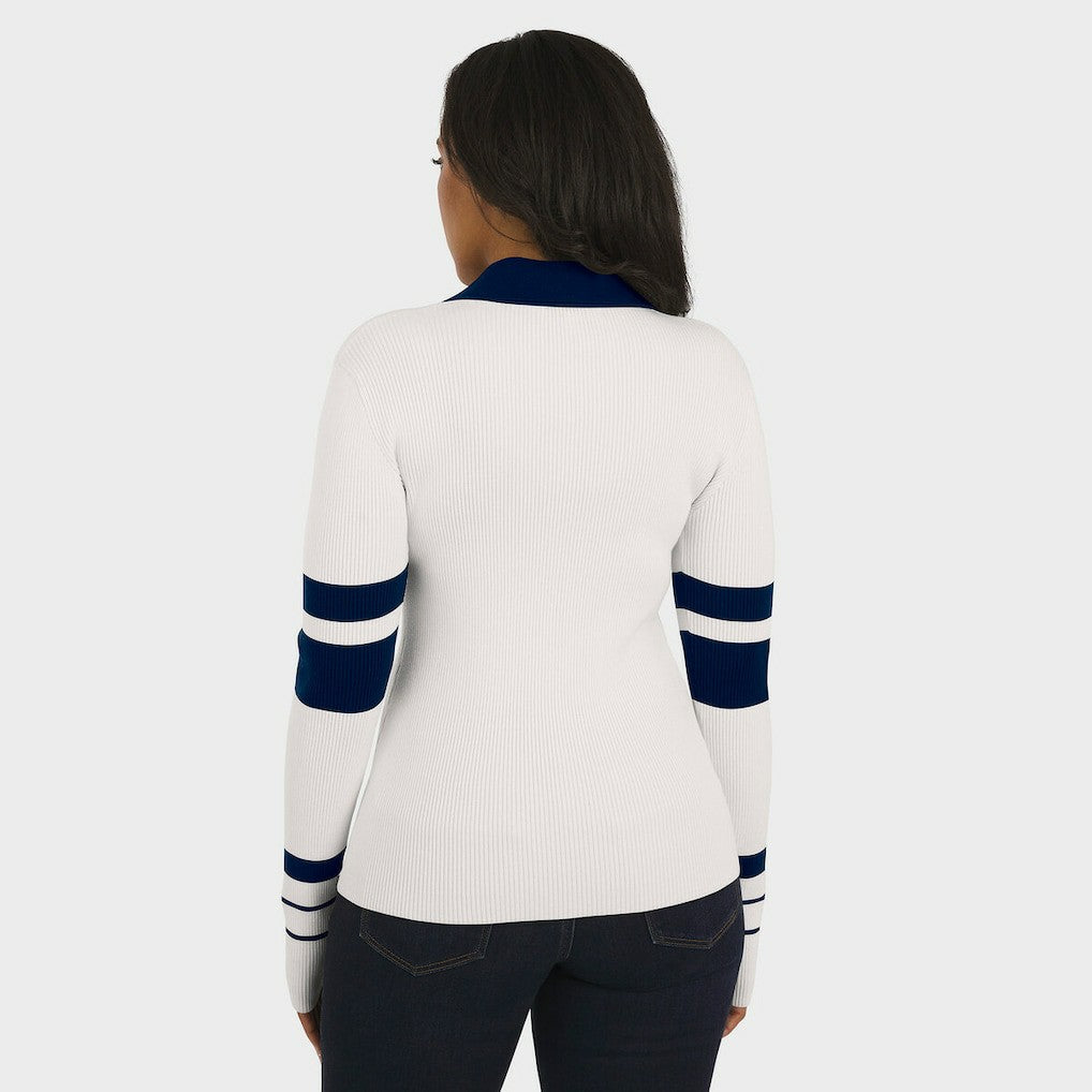 Dallas Cowboys WEAR by Erin Andrews Women's Ribbed Henley Polo Sweater - White for sale