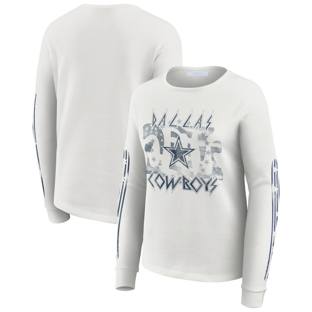 Dallas Cowboys WEAR by Erin Andrews Women's Graphic Waffle Long-Sleeve T-Shirt - White sale