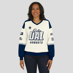 Dallas Cowboys WEAR by Erin Andrews Women's Racing Crew V-Neck Sweatshirt - Cream online