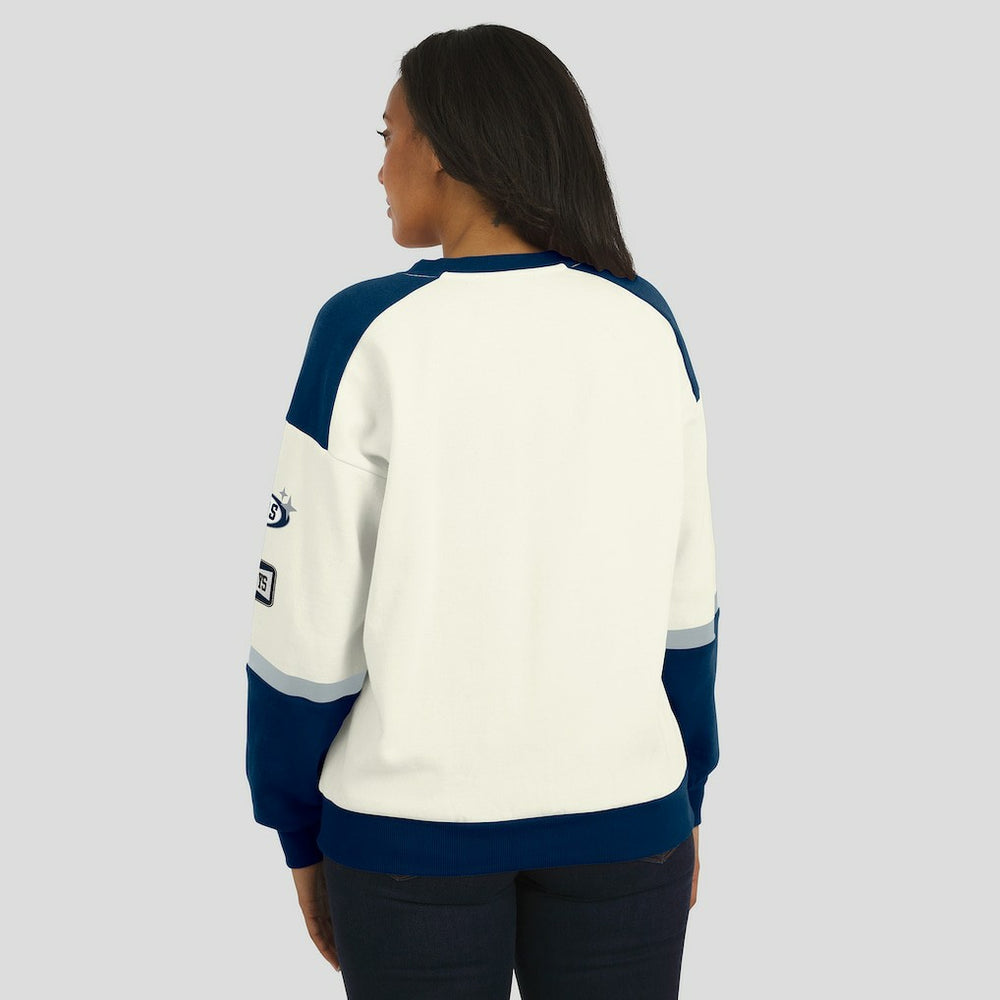 Dallas Cowboys WEAR by Erin Andrews Women's Racing Crew V-Neck Sweatshirt - Cream online