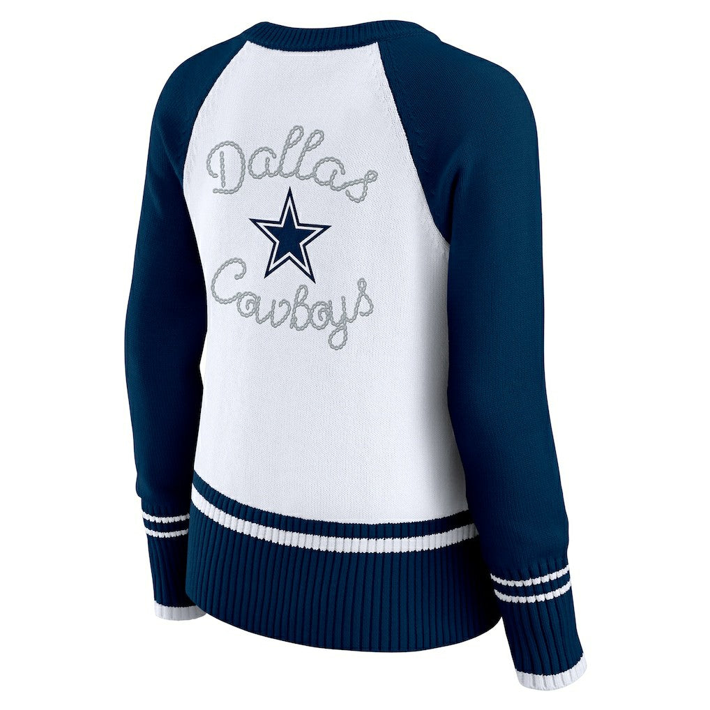 Dallas Cowboys WEAR by Erin Andrews Women's Colorblock Raglan Sweater - White/Navy sale