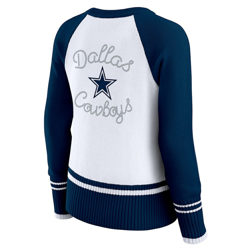 Dallas Cowboys WEAR by Erin Andrews Women's Colorblock Raglan Sweater - White/Navy sale