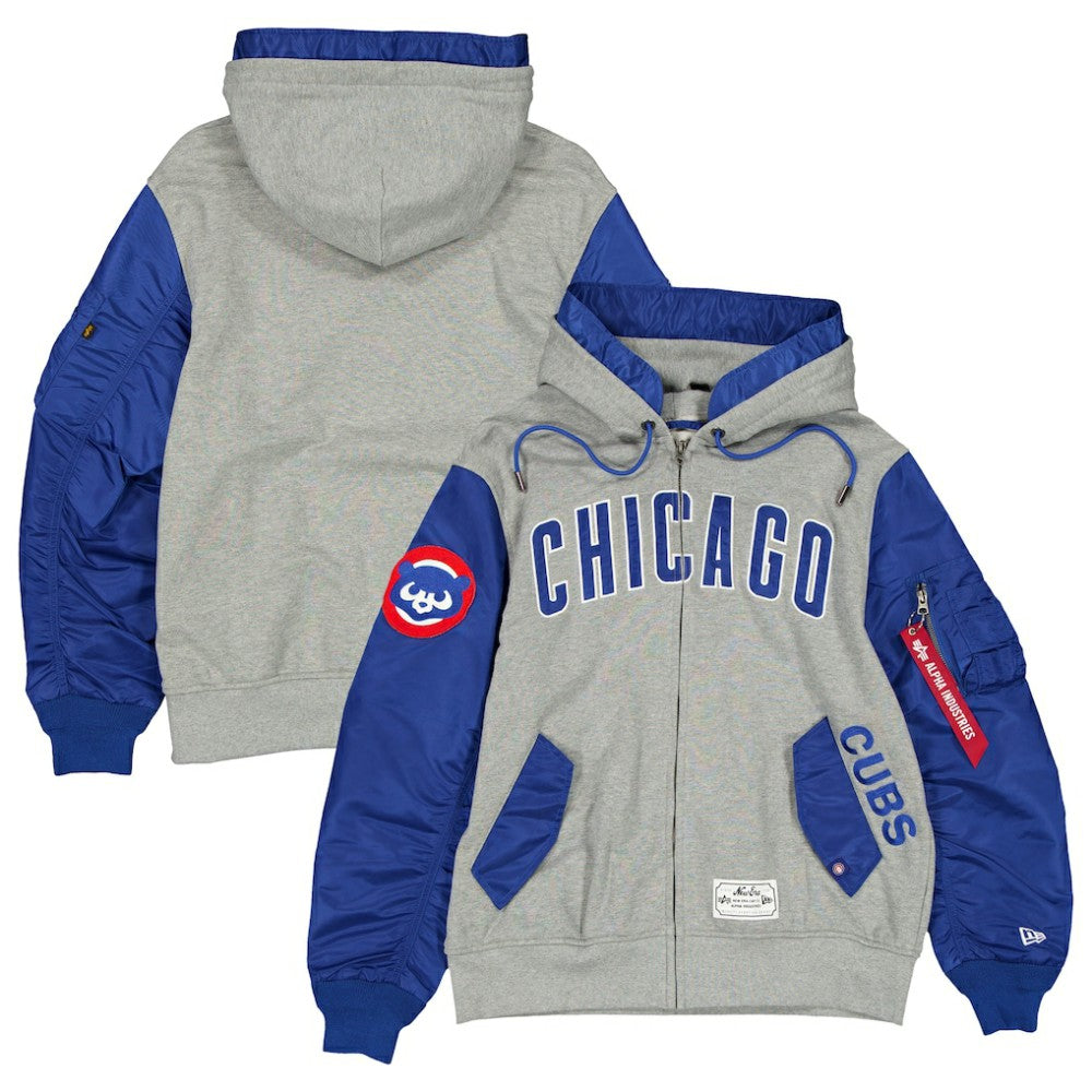 Chicago Cubs x Alpha Industries Full-Zip Hoodie Jacket Heather Gray/Royal