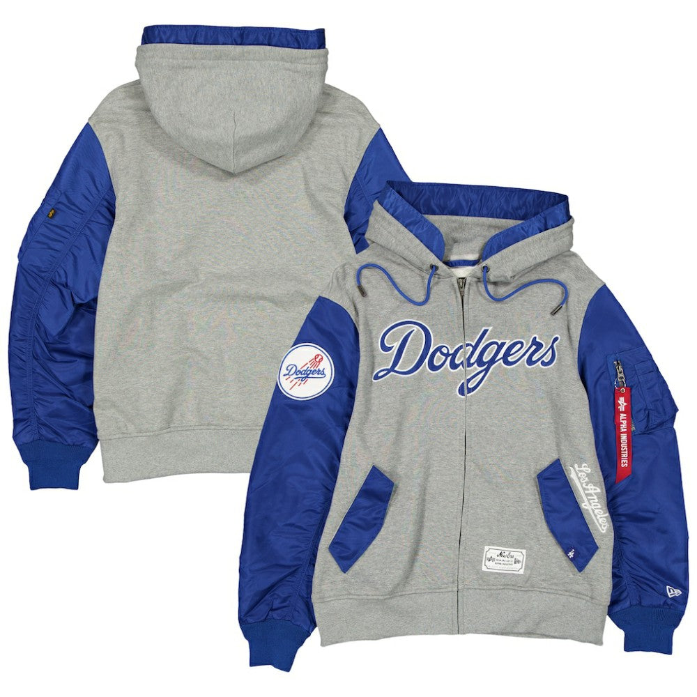 Los Angeles Dodgers x Alpha Industries Full-Zip Hoodie Jacket Heather Gray/Royal
