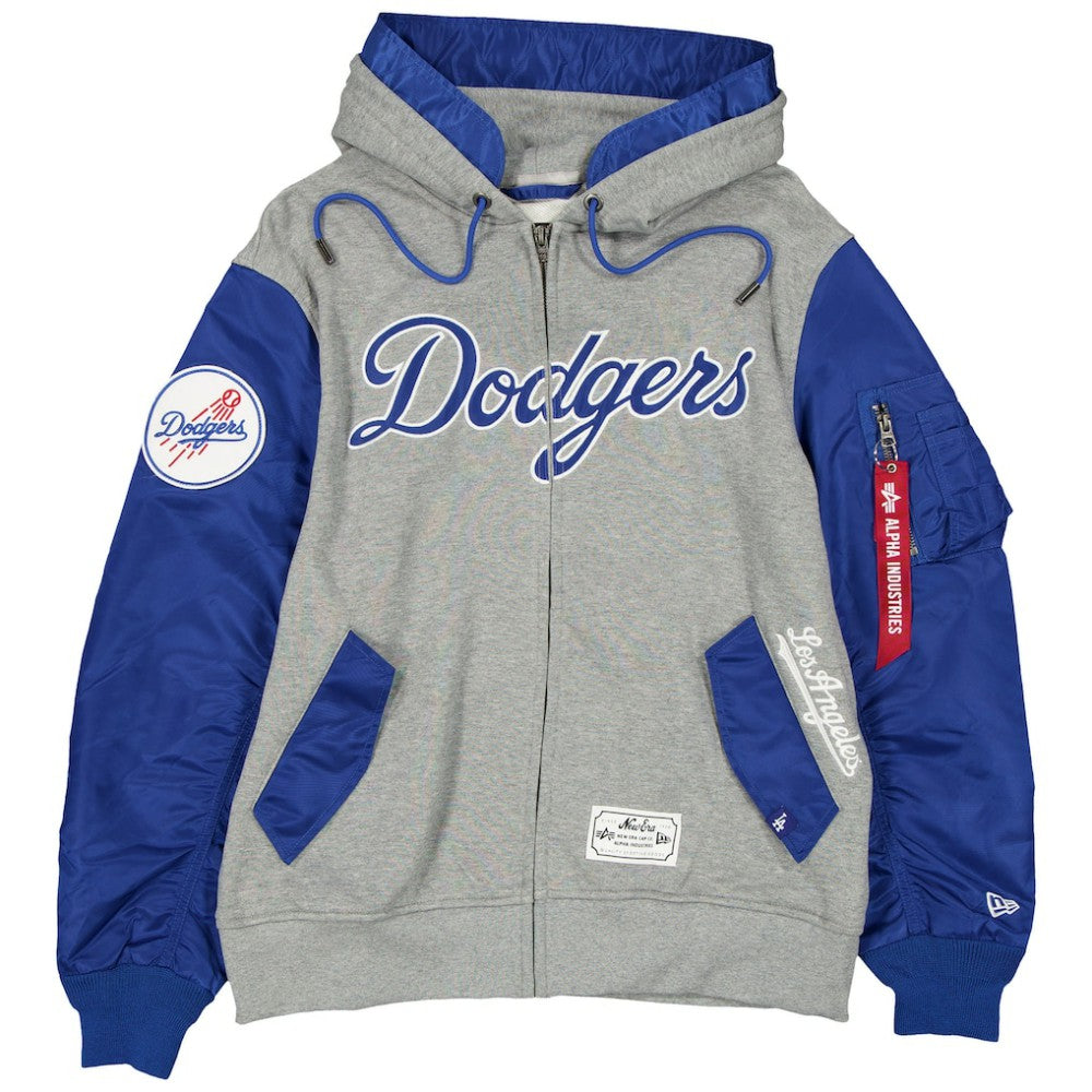 Los Angeles Dodgers x Alpha Industries Full-Zip Hoodie Jacket Heather Gray/Royal