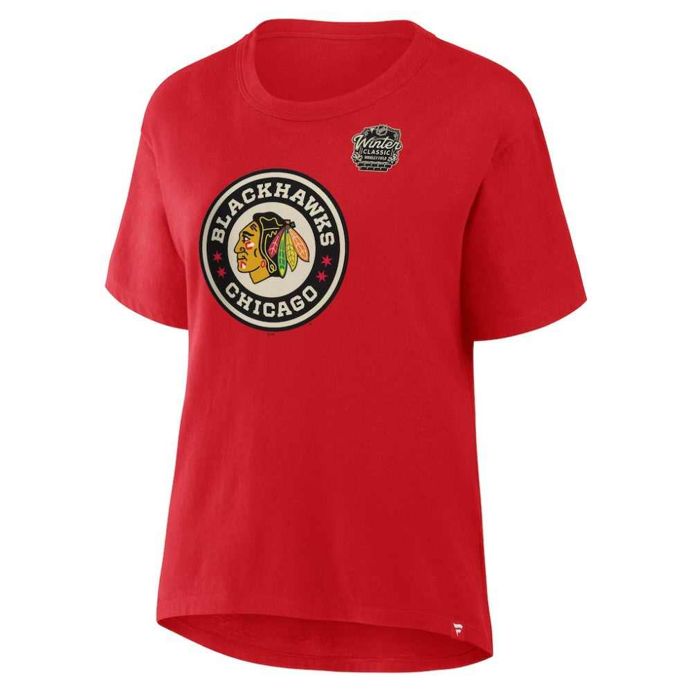 Chicago Blackhawks Fanatics Women's 2025 Winter Classic Primary Logo T-Shirt - Athletic Red T-shirts