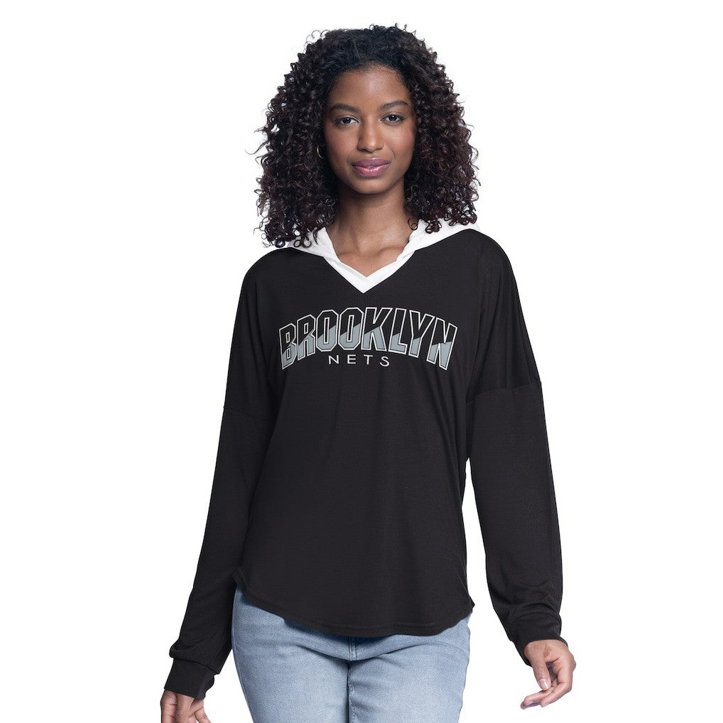 Brooklyn Nets G-III 4Her by Carl Banks Women's Bench Player Oversized Long Sleeve Hooded Top - Black for sale