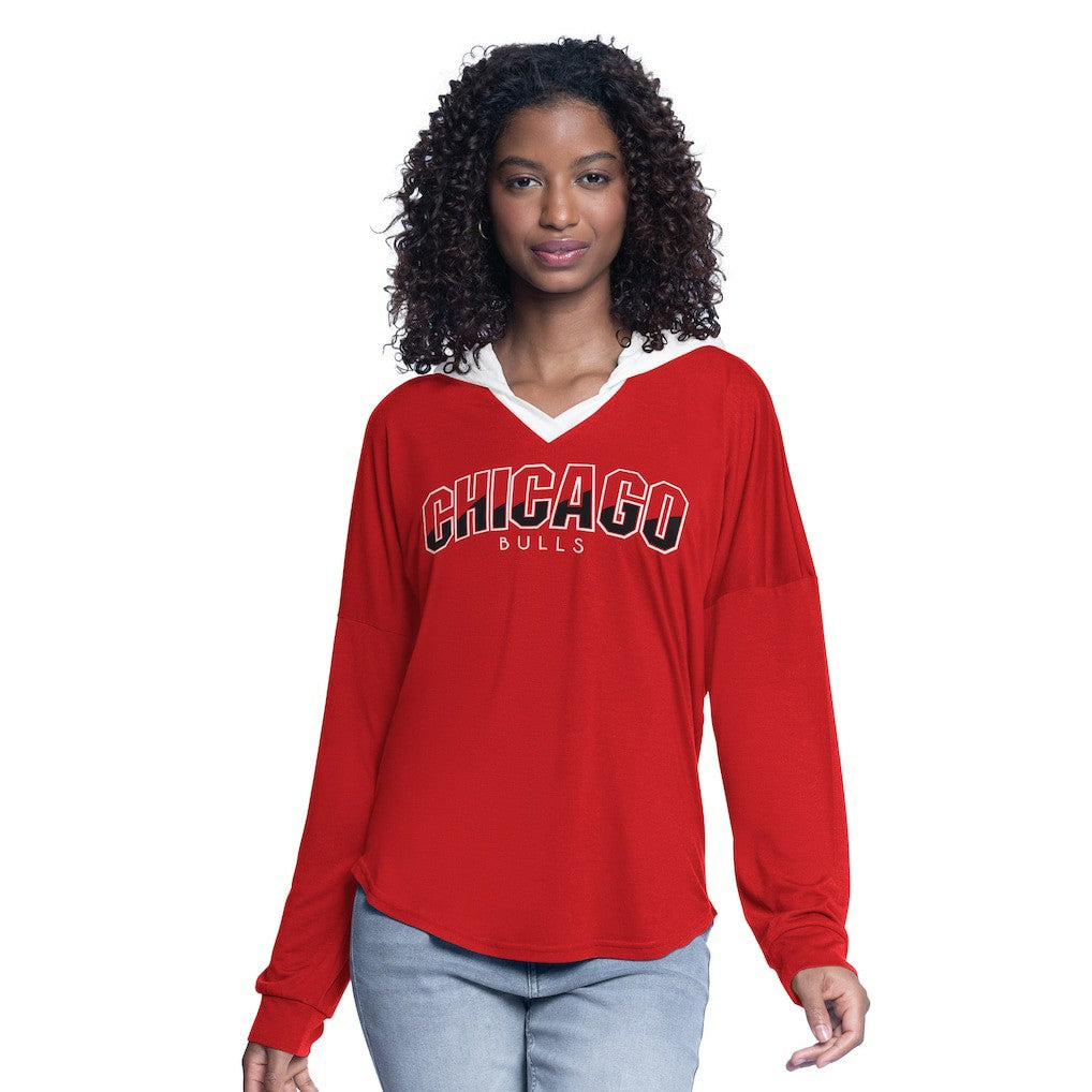 Chicago Bulls G-III 4Her by Carl Banks Women's Bench Player Oversized Long Sleeve Hooded Top sale - Red outlet