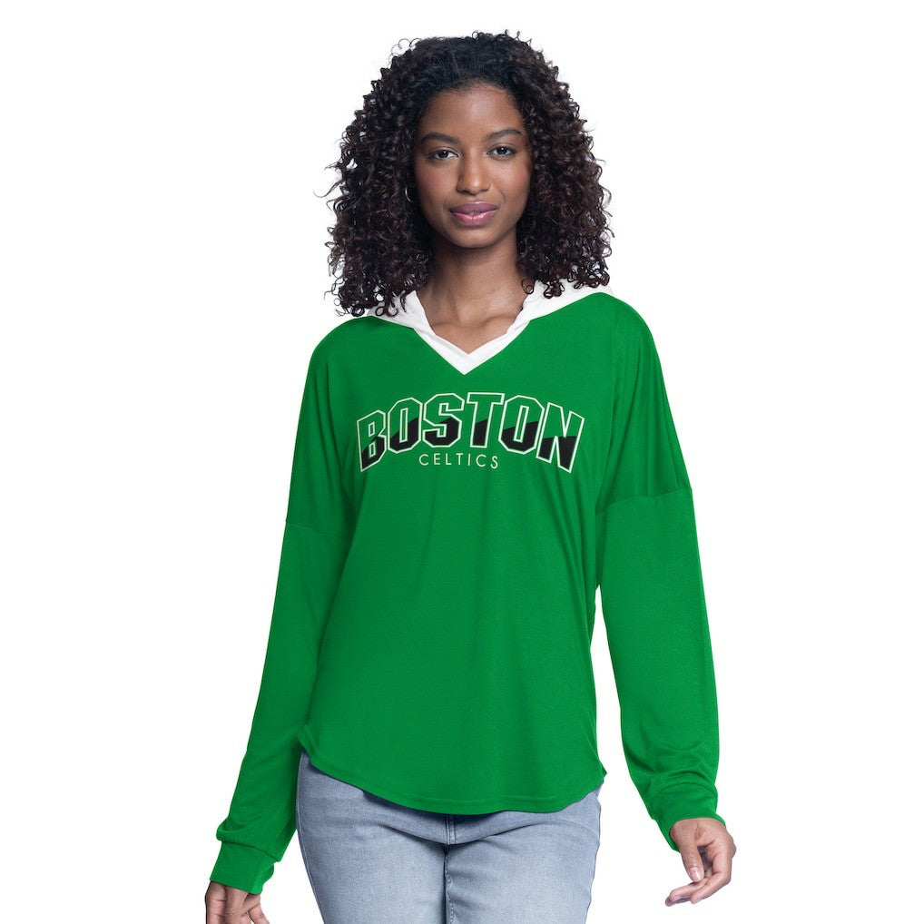 Boston Celtics G-III 4Her by Carl Banks Women's Bench Player Oversized Long Sleeve Hooded Top - Kelly Green outlet