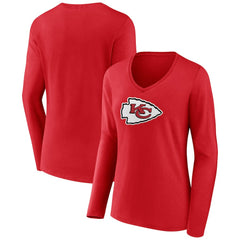 Kansas City Chiefs Women's Primary Logo Long Sleeve V-Neck T-Shirt - Red cheap