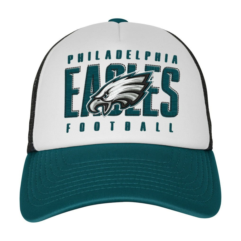 Philadelphia Eagles Youth Essentials Trucker Adjustable Hat - White/Midnight Green for sale