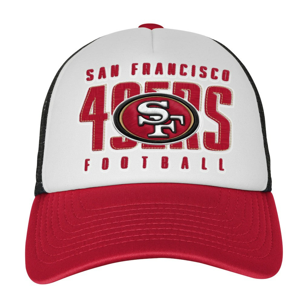 San Francisco 49ers Youth Essentials Trucker Adjustable Hat - White/Scarlet for sale